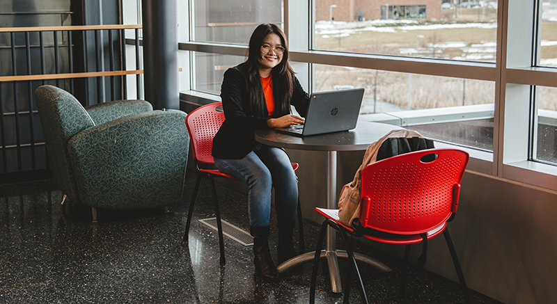 A Normandale student takes a class online.